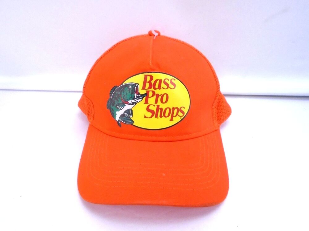 Bass Pro Shop Mens trucker snap back Hat Cap Orange Baseball Fishing